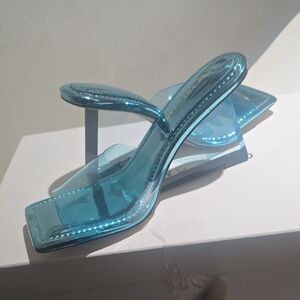 Good American Blue Transparent Heels Size 8 NWT